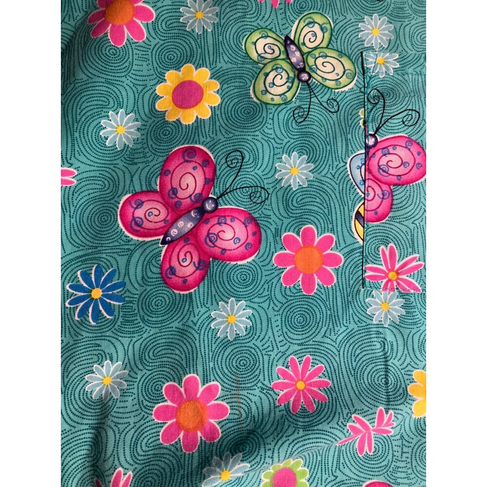 MHD Scrubs Butterfly & Flower Print Scrub Top XL (18W) Cotton/Polyester